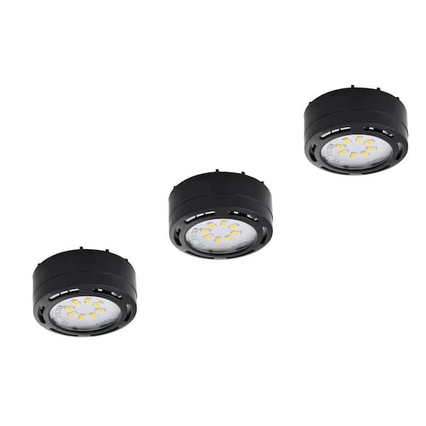 LED Black Puck Light with Power Cord (3-Pack)