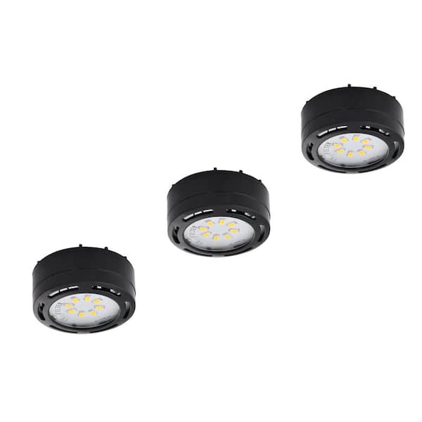 AMAX LIGHTING LED Black Puck Light with Power Cord (3-Pack)