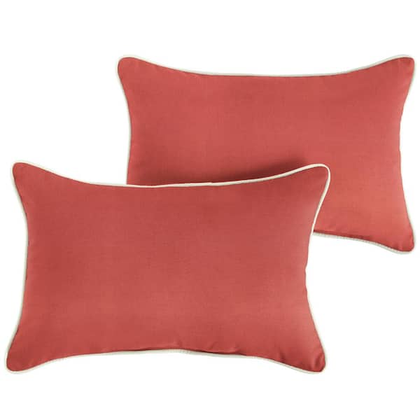 SORRA HOME Sunbrella Terra Cotta with Ivory Rectangular Outdoor Corded Lumbar Pillows (2-Pack)