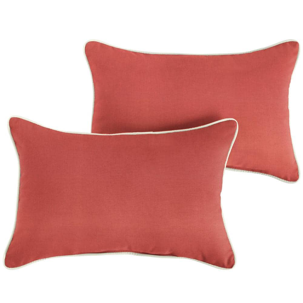 Sunbrella Terra Cotta with Ivory Rectangular Outdoor Corded Lumbar Pillows 