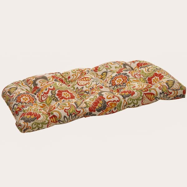 Pillow Perfect Floral Rectangular Outdoor Bench Cushion in Green