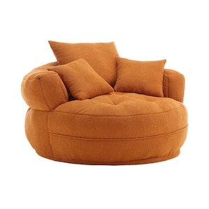 Modern Orange Chenille Swivel Upholstered Barrel Living Room Chair With Cushion and Pillows