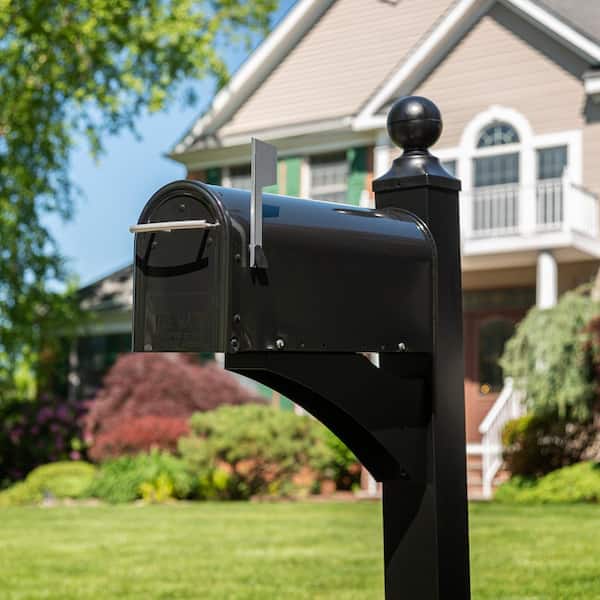 Franklin Medium, Steel, Post Mount Mailbox, Black w/Satin Nickel
