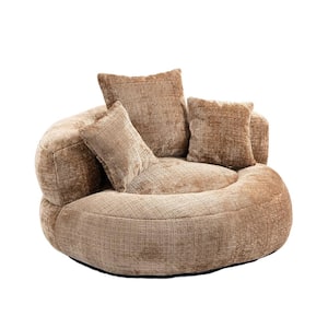 Modern Comfy Coffee Chenille Upholstery Bean Bag Round Accent Arm Chair