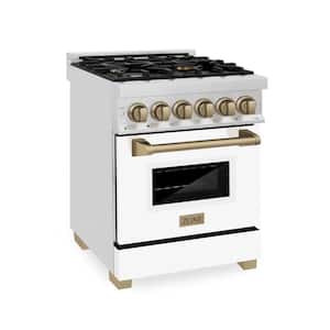 Autograph Edition 24 in. 4 Burner Dual Fuel Range in Stainless Steel, White Matte and Champagne Bronze