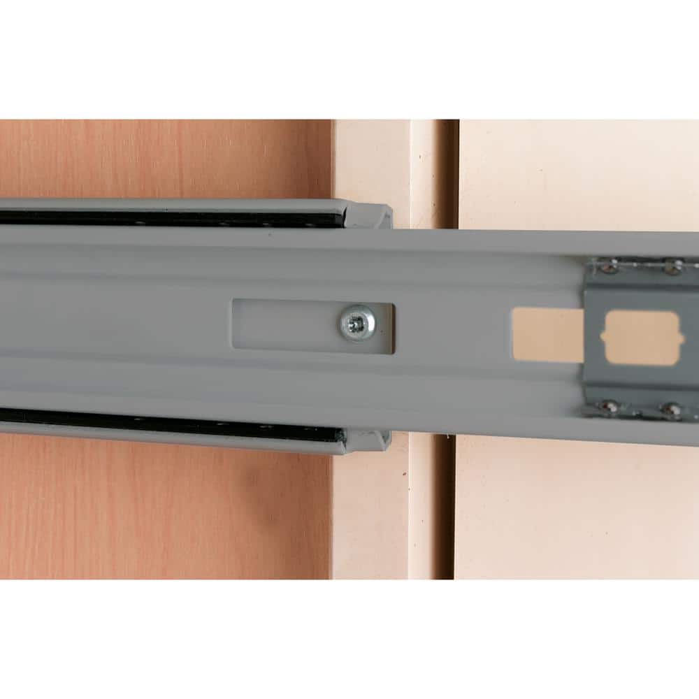 Gray Plastic Pull-Out Trash Can with Adjustable Mounting Brackets