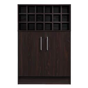 18-Bottle Rustic Wooden Wine Rack and Bar Cabinet in Brown