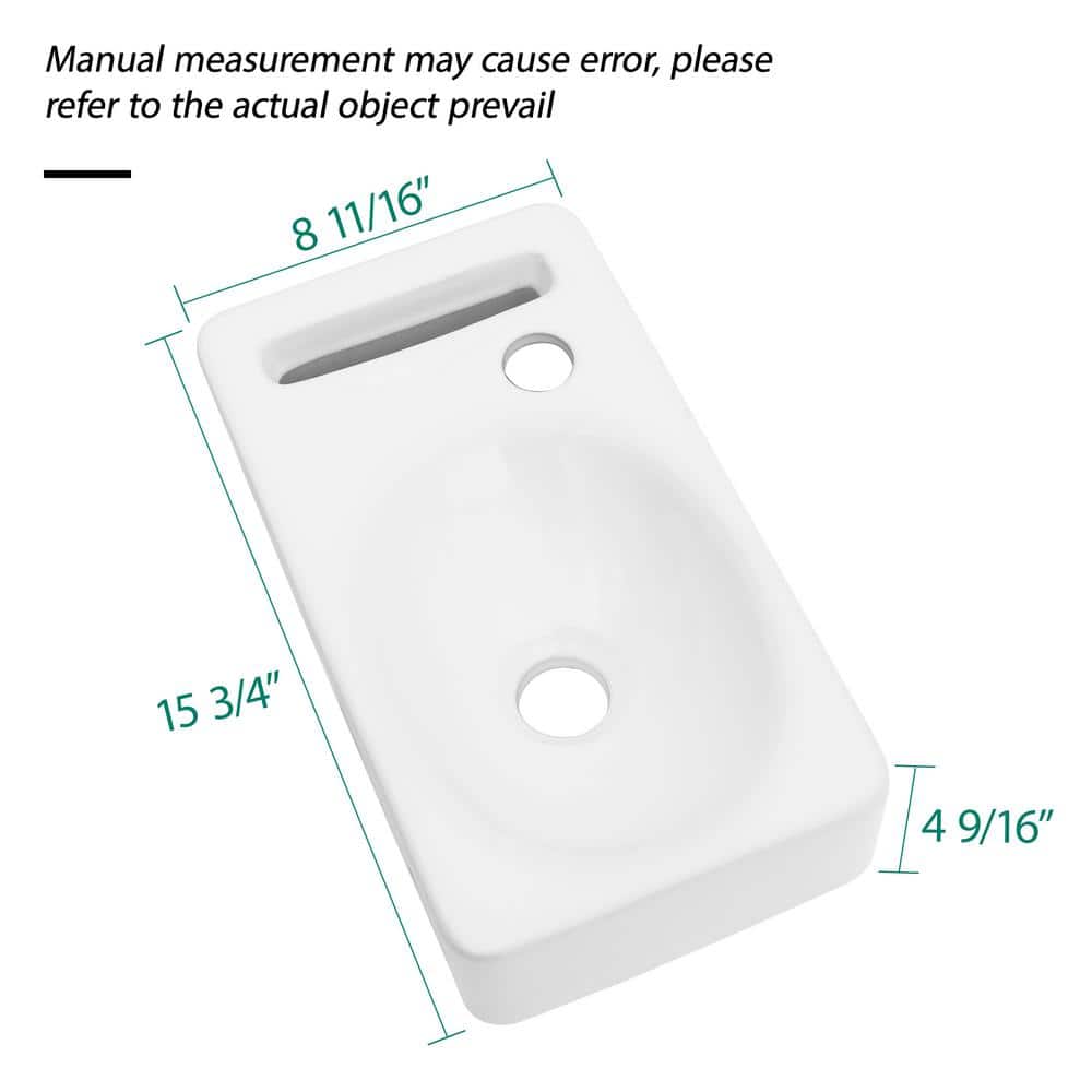 15.75'' White Ceramic Rectangle Wall Mount Bathroom Sink