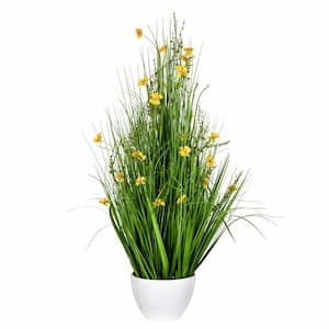 42 in. Artificial Potted Yellow Cosmos and Green Grass