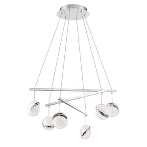 Silver Slice 200-Watt Equivalence Integrated LED Chrome Chandelier with Crystal Shades