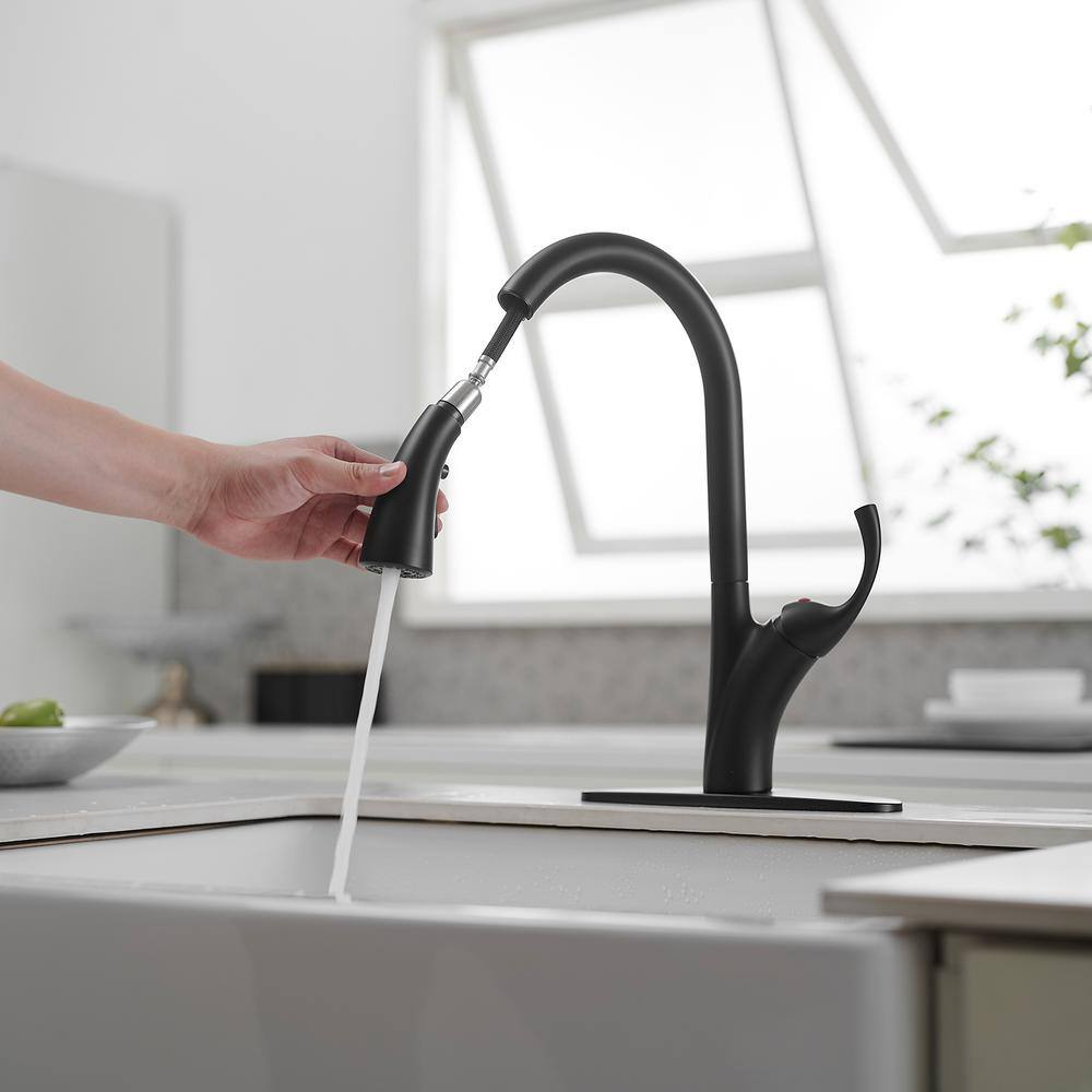 Matte Black High-Arc Single Handle Pull-Down Sprayer Kitchen Faucet