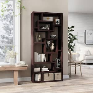 Elaina 71 in. Cappuccino Wood 11-Shelf Standard Bookcase