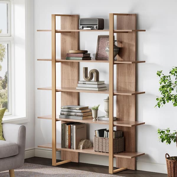 BYBLIGHT Eulas 70.8 in. Tall Brown Engineered Wood 5-Shelf