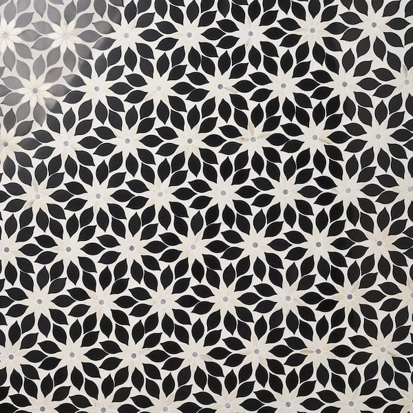 Ivy Hill Tile Thistle Black 12.4 in. x 14.13 in. Polished Marble