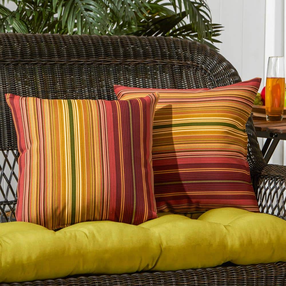 Kinnabari Stripe 17" Square Reversible Outdoor Throw Pillow Set