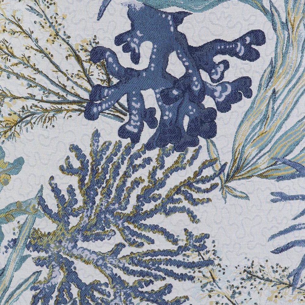 Close-up of the coral print fabric texture and pattern.