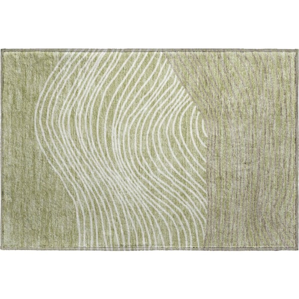Mayfield Premium Machine Washable Abstract AMF2350 Aloe 2 ft. x 3 ft. Accent Rug