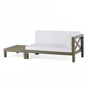 Elisha Gray 2-Piece Wood Right-Armed Patio Conversation Set with White Cushions