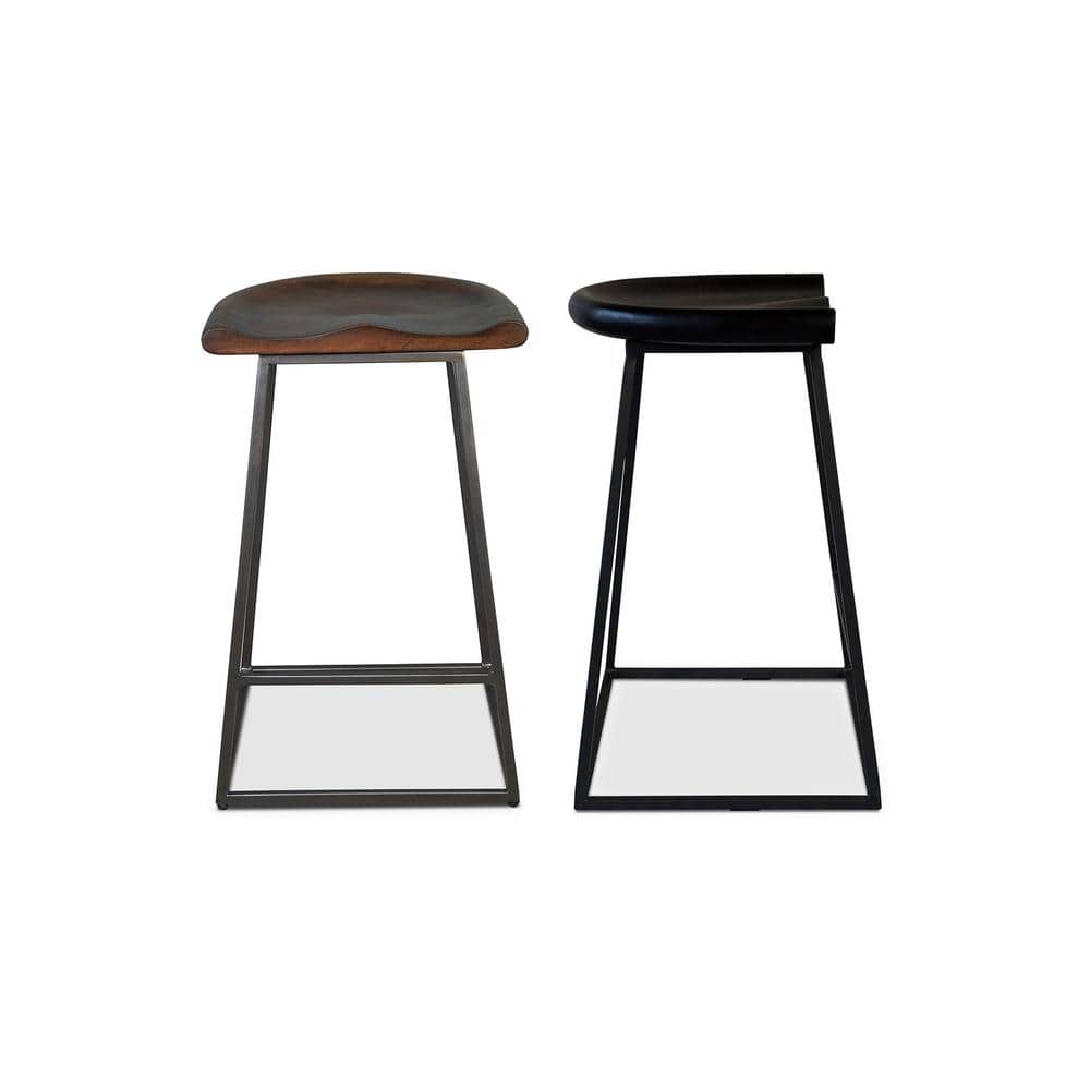 Jackman 25.5" Brown Acacia Wood and Steel Modern Counter Stool