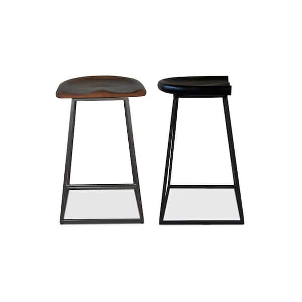 NADAAL STUDIOS Castiel 26 in. Dark Brown Industrial Acacia Counter Stool with Steel Base (Set of 2)