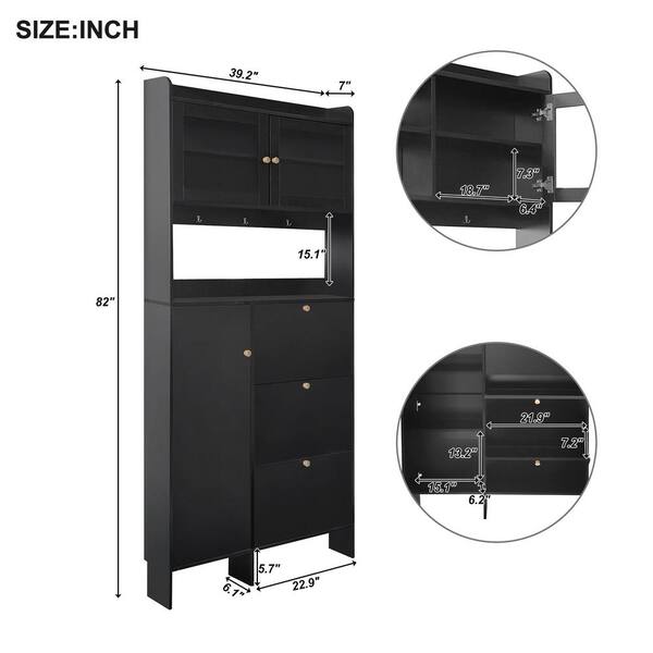 Modern 39.2 in. W x 7 in. D x 82 in. H Black Particle Board