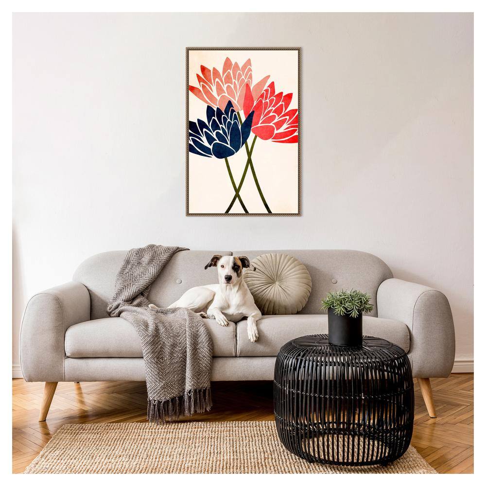 Three Dancing Blossoms Beaded Bronze Framed Canvas Wall Art
