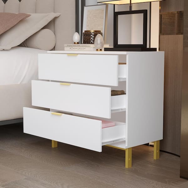 White Wood 31.5 W 3-Drawers Chest of Drawers Dresser Vanity Table Storage Cabinet Nightstand