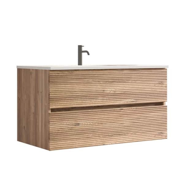 Ziyudura 36 in. Single Sink Floating Rough Oak Bath Vanity with
