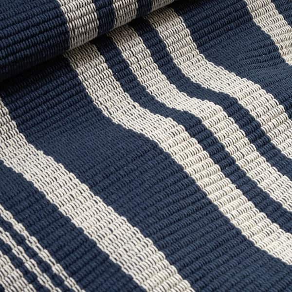 Irving Stripe Handwoven Cotton Navy 9 ft. x 12 ft. Indoor Area Rug