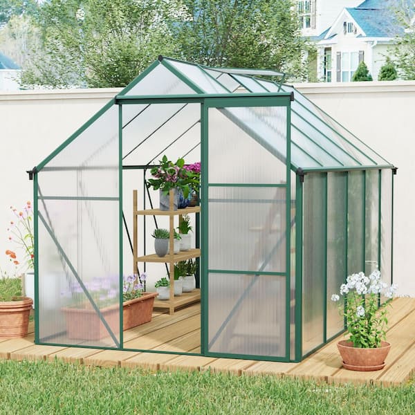 6 ft. x 10 ft. Green Polycarbonate Greenhouse Raised Base and Anchor Aluminum Heavy-Duty Walk-in Greenhouses