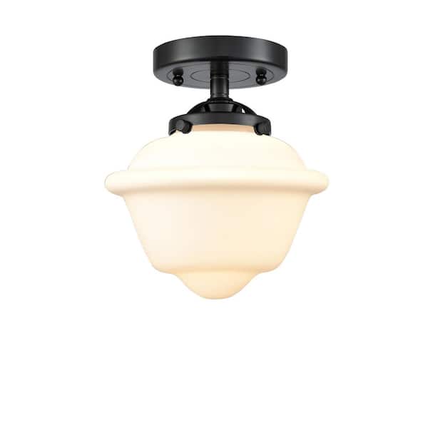 Innovations Oxford 7.5 in. 1-Light Oil Rubbed Bronze Industrial Semi-Flush Mount with Frosted Glass Shade