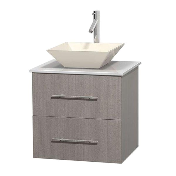 Wyndham Collection Centra 24 in. Vanity in Gray Oak with Solid-Surface Vanity Top in White and Bone Porcelain Sink