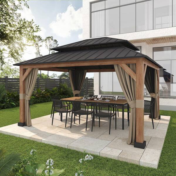 INMITOM 13 ft. x 15 ft. Wood Grain Aluminum Gazebo with Double