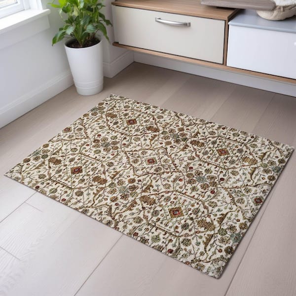 Mayfield Premium Machine Washable Abstract AMF1130 Ivory 2 ft. x 3 ft. Area Rug