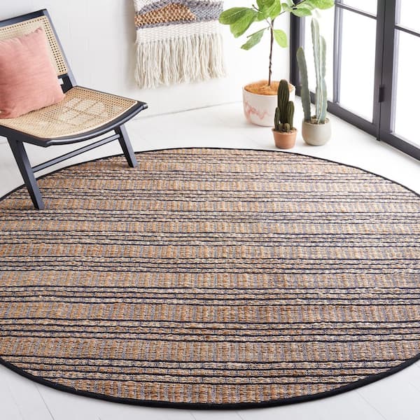 Natural Fiber 7 ft. x 7 ft. Navy/Natural Striped Round Area Rug