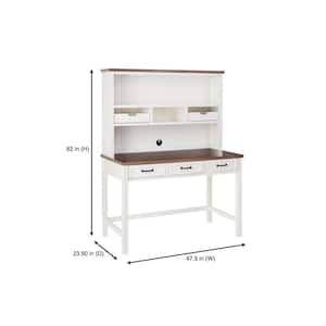 48 in. Rectangular White/Haze Wood 5-Drawer Writing Desk with Open Shelf Hutch