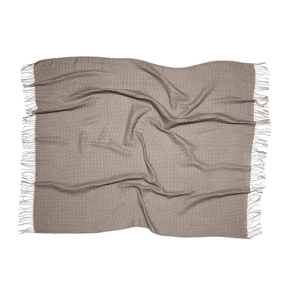 Dark Taupe Knitted Reversible Throw Blanket with Fringe