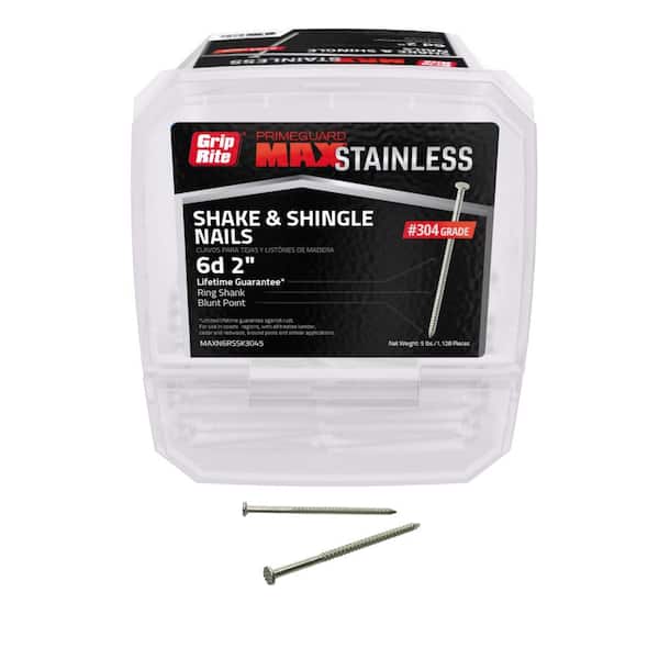 Grip-Rite 2 in. x 13-Gauge 6-penny 304 Stainless Steel Ring Shank Shake and Shingle Nails 5 lb. Box