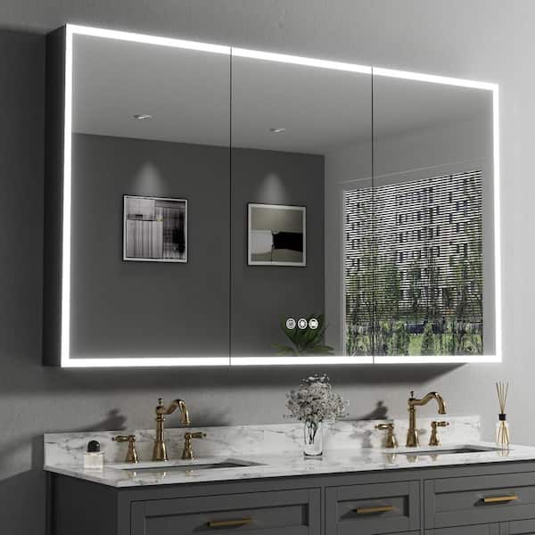 60 in. W x 36 in. H Rectangular Aluminum Dynamic Flow Lighting Surface/Recessed Mount Medicine Cabinet with Mirror
