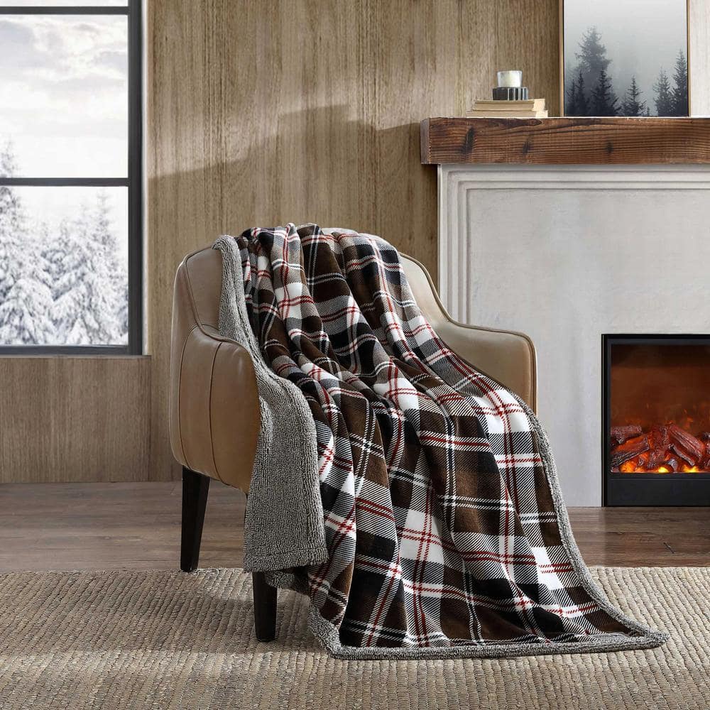 Brown and Orange Reversible Sherpa Fleece Throw Blanket