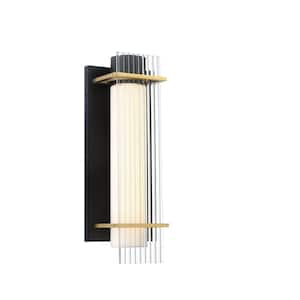 Midnight Gold 1-Light Sand Black LED Outdoor Wall Lantern Sconce with Honey Gold Highlights