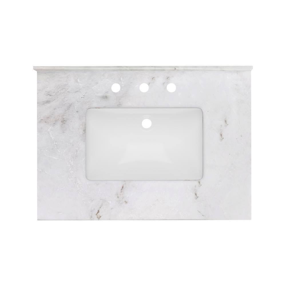 31'' White Marble Single Sink Bathroom Vanity Top with Backsplash