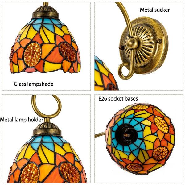 OUKANING 5.9 in. 1-Light Multi-Color Tiffany Vintage Wall Sconce