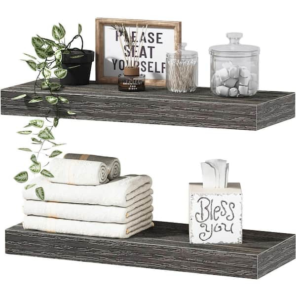 Unbranded 15.7 in. W x 6.7 in. D Grey Floating Decorative Wall Shelf (set of 2)
