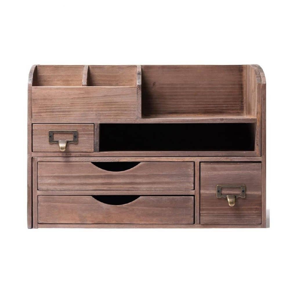 ategisデスク Brown 15 in. x 11 in. Wood Desk Organizer For Desktop, Tabletop