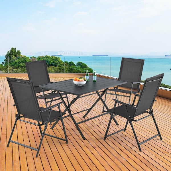 ANGELES HOME 5 Piece Metal Outdoor Dining Set with 4 Armchairs and