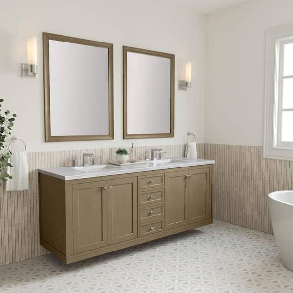 James Martin Vanities Chicago 72.0 in. W x 23.5 in. D x 33.76 in. H Double Bath Vanity in Walnut Whisper with Arctic Fall Solid Surface Top