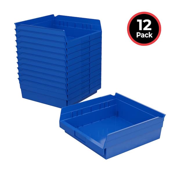 30170 Plastic Nestable Storage Shelf Bins/ Totes, 11-5/8 in. x 11-1/8 in. x 4 in., Blue, (12-Pack)
