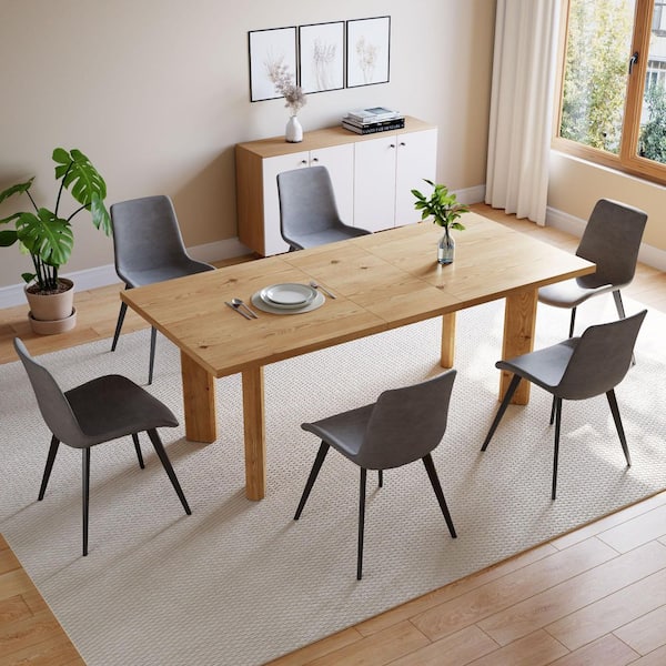 GOJANE Modern 7-Piece Extendable Rectangle Oak MDF Top Dining Room