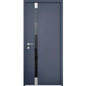 32 in. x 80 in. Right-Hand/Inswing Tinted Glass Gray Graphite Steel Prehung Front Door with Hardware